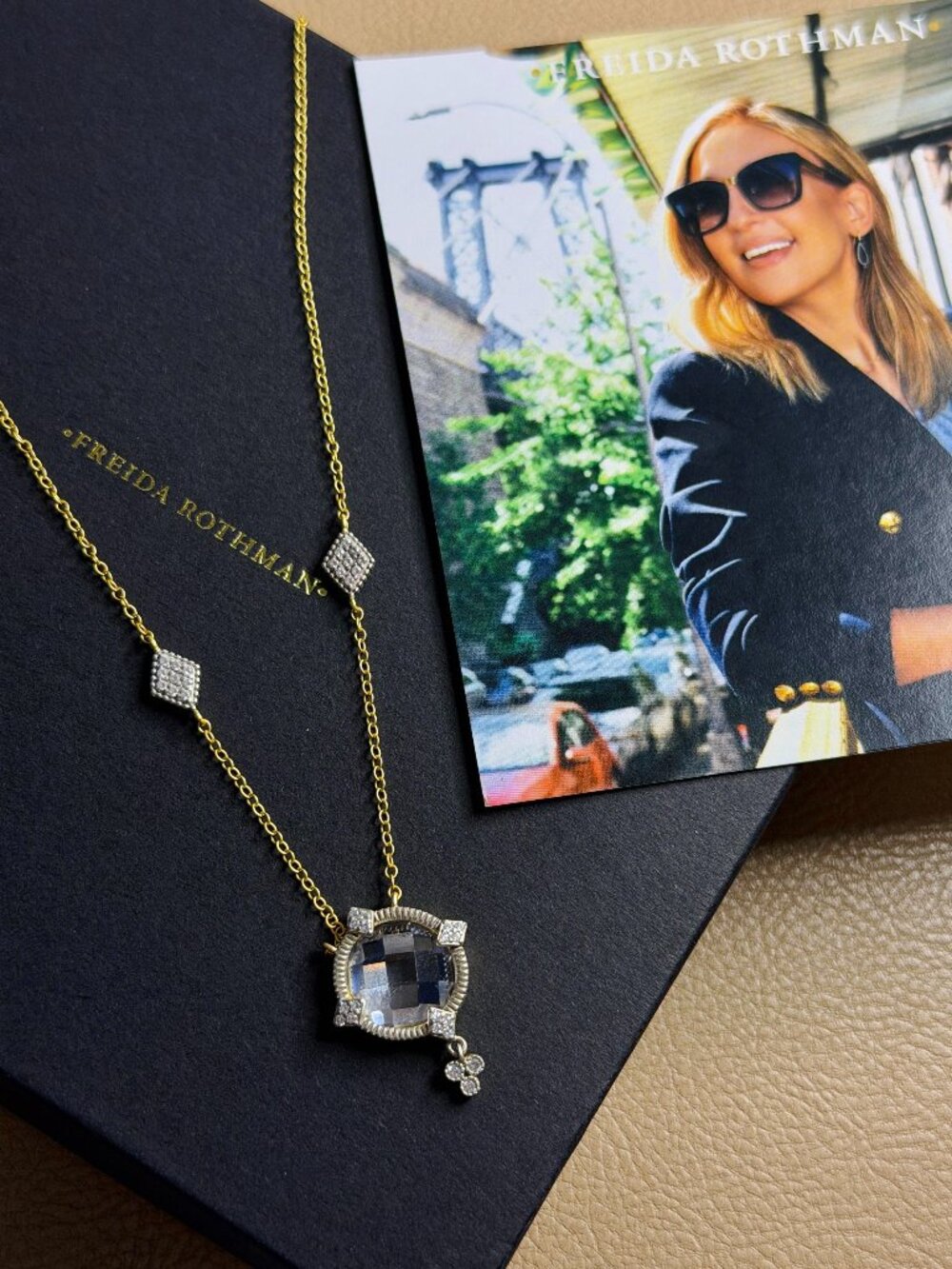 FREIDA ROTHMAN Signature - Mirror Stone Pendant Necklace - Silver & Gold